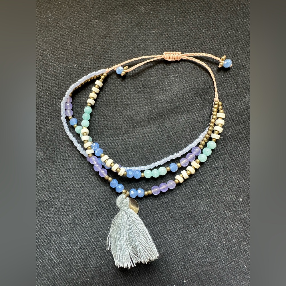 NWOT Boho Beaded Bracelet with Adjustable Slide Sea Foam